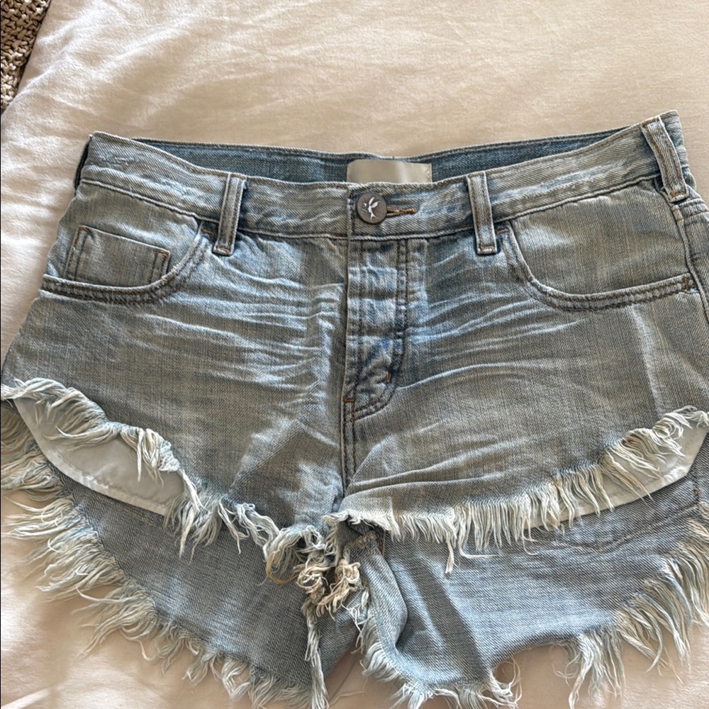 One Teaspoon Blue Distressed Jean Shorts